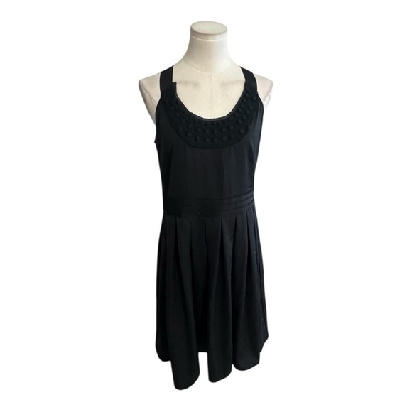 ANN TAYLOR LOFT Black Ribbon Tie Back Bow Sizes 8 Button Sleeveless Midi Party - Picture 2 of 7